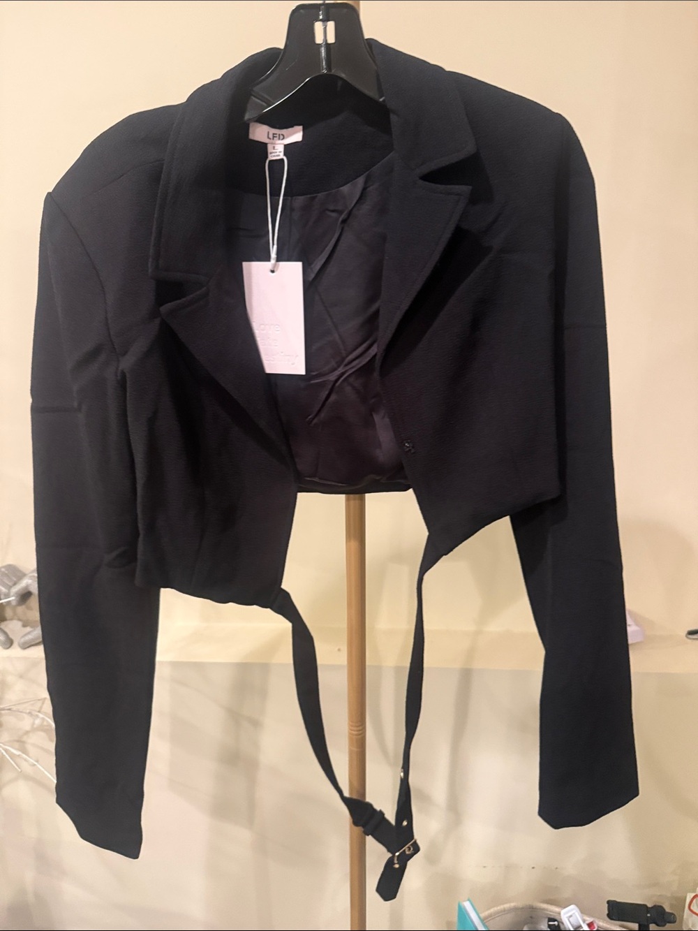 LF Black Cropped Belt-Tie Blazer Jacket sm, med , large